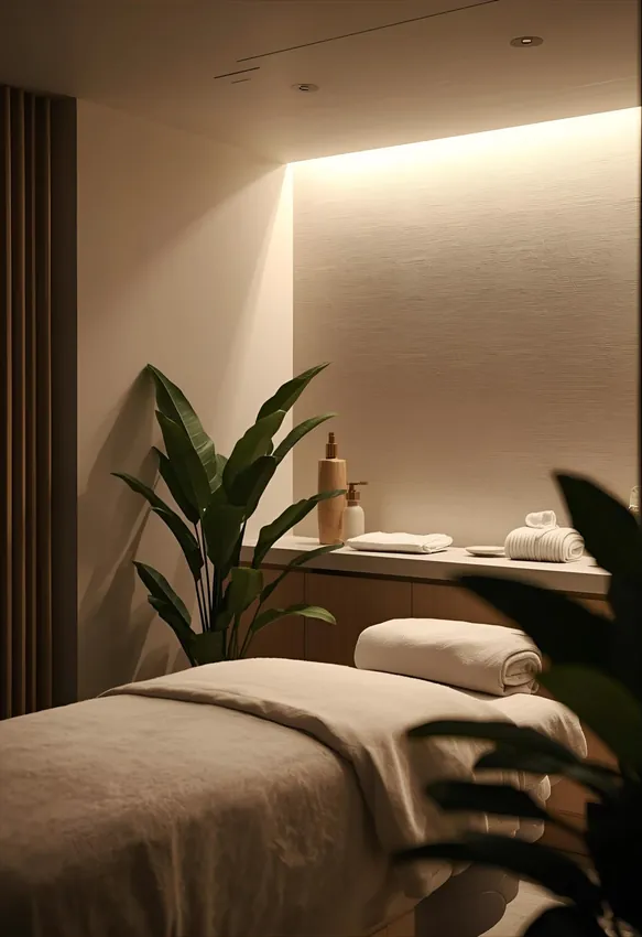Cabina de spa con luz cálida en Spa Belgrano